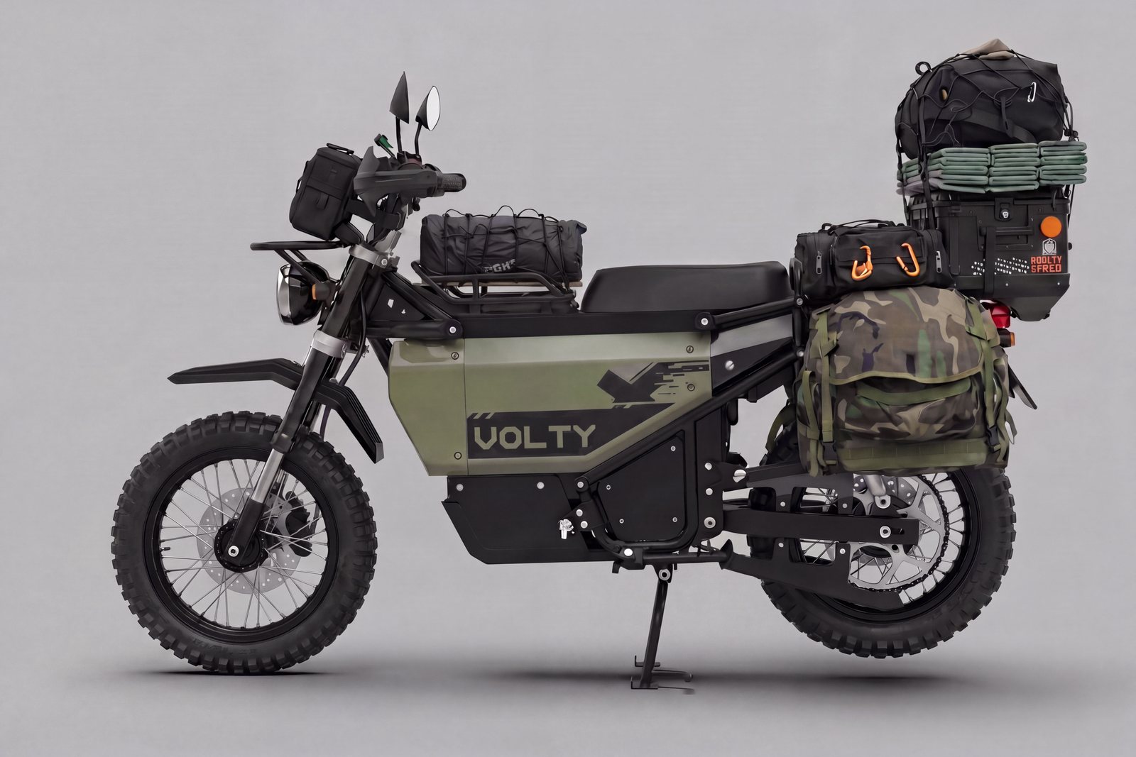 Full soft-luggage loadout, two packs, knobbly tires, three days of gear.